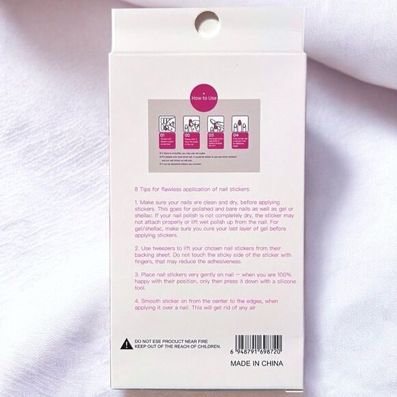 Pink White Heart Rhinestone Press On Accent Nails Long Length 12 Pcs - Picture 2 of 2